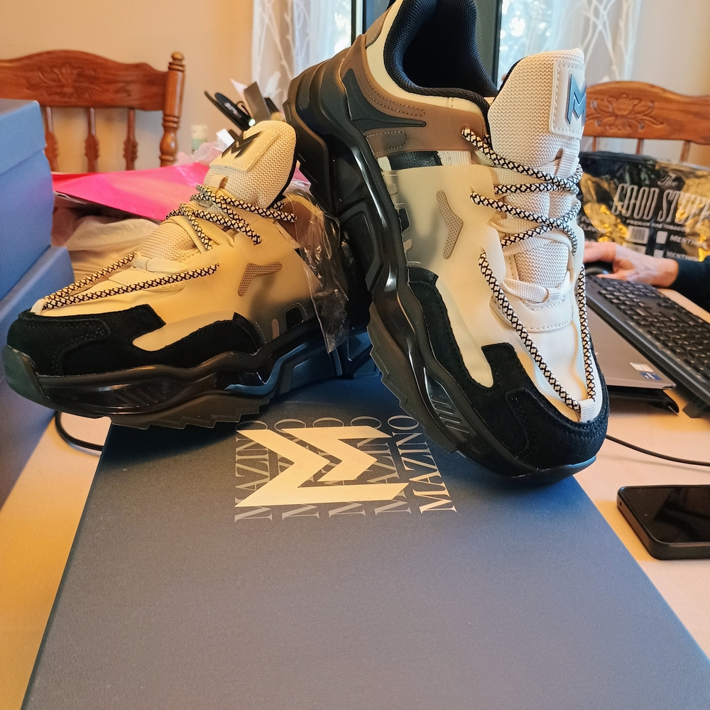 MAZINO Men’s Chunky Sneakers in Beige and Black